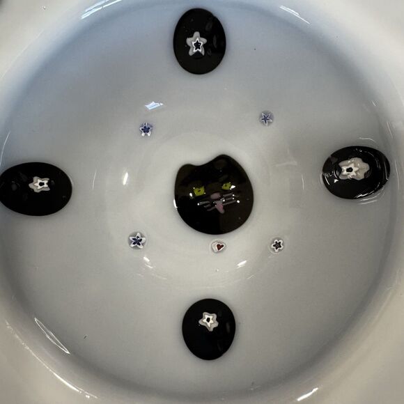 Blown Fused Glass Dish Millefiori Cat & Mouse Design Textured Mod Modern Signed - Picture 3 of 16